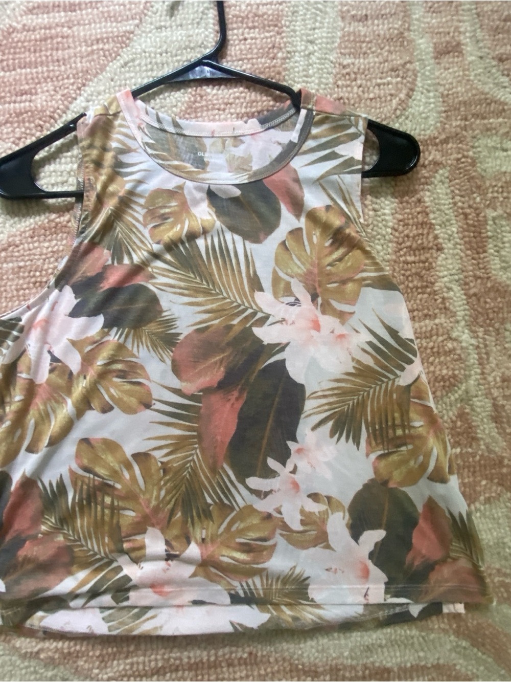 Old Navy Tropical Floral Crop Tank - Pink, Olive & Cream